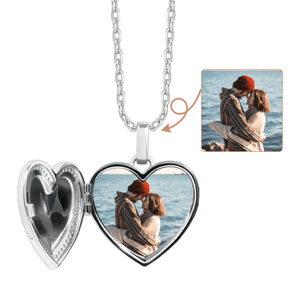 Gnoce Personalized Heart Photo Locket Necklace with Birthstone – Custom Engravable Jewelry_1