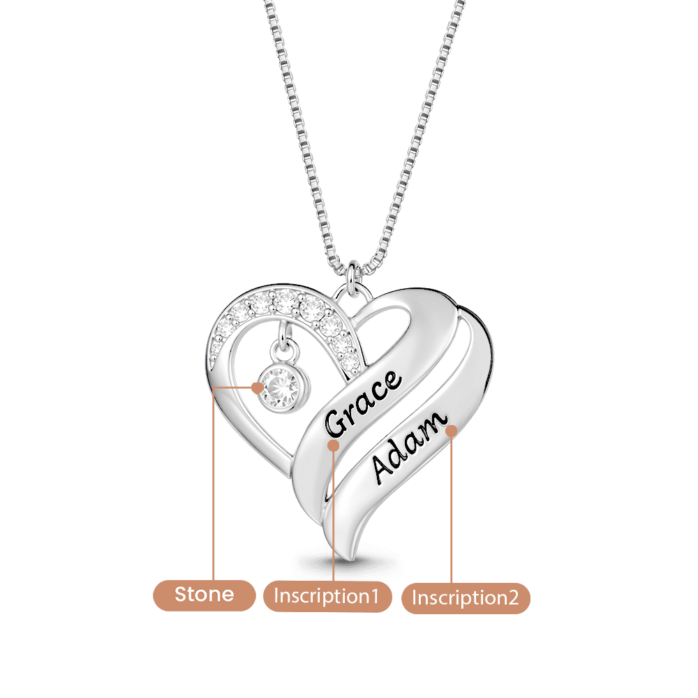 Gnoce Engravable Heart Birthstone Necklace Personalized Jewelry_3