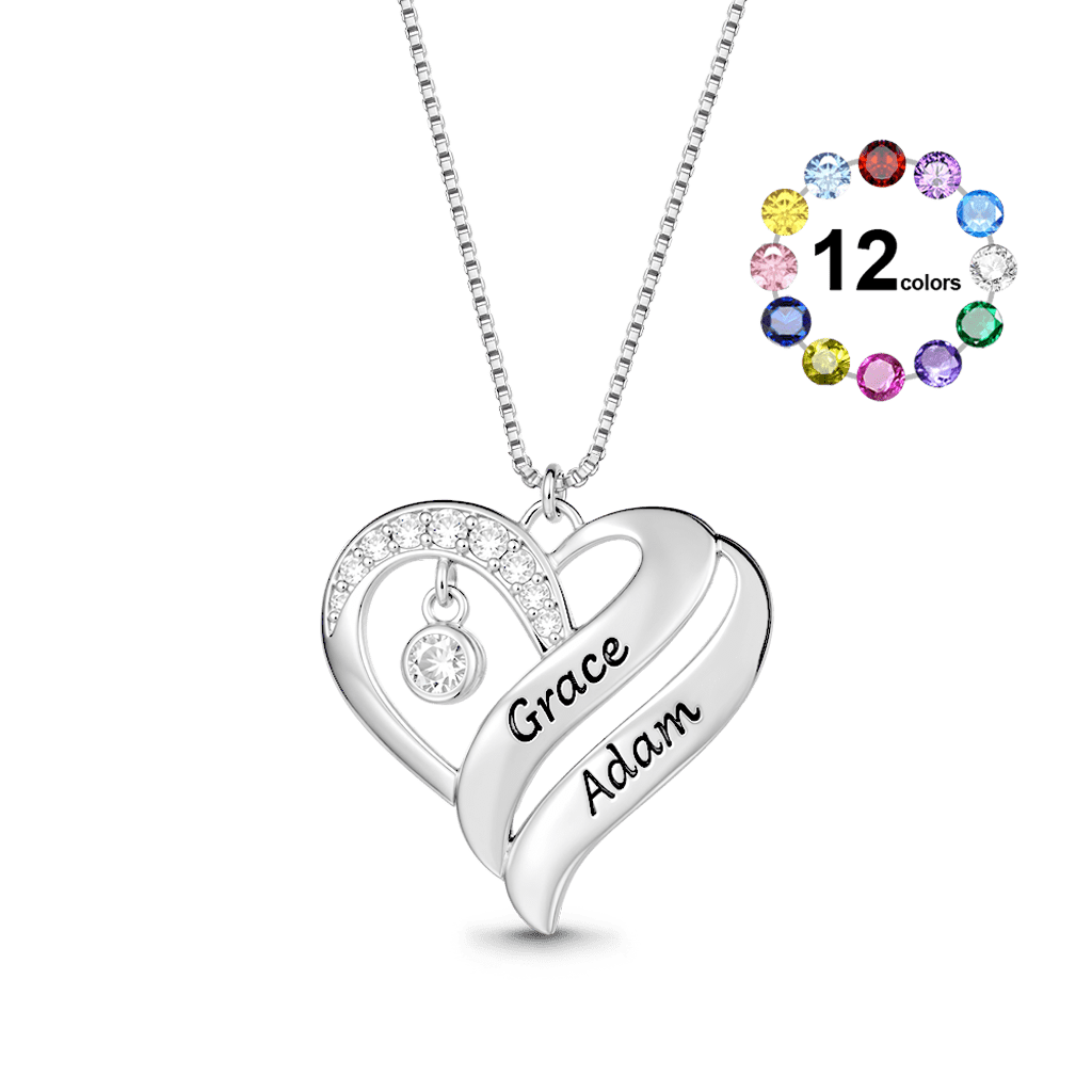 Gnoce Engravable Heart Birthstone Necklace Personalized Jewelry_1