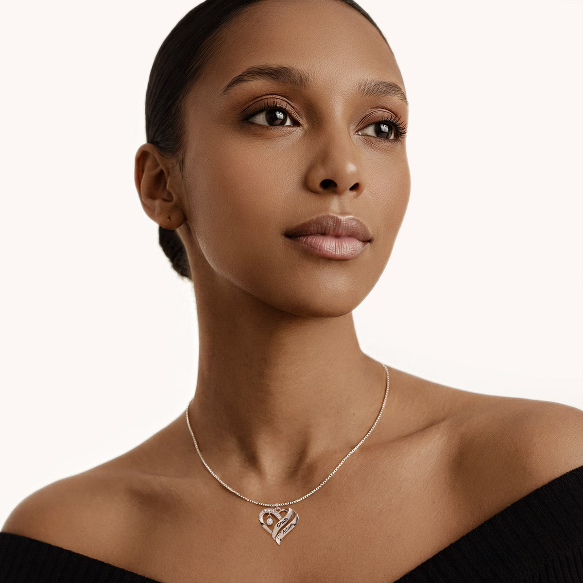 Gnoce Engravable Heart Birthstone Necklace Personalized Jewelry_5