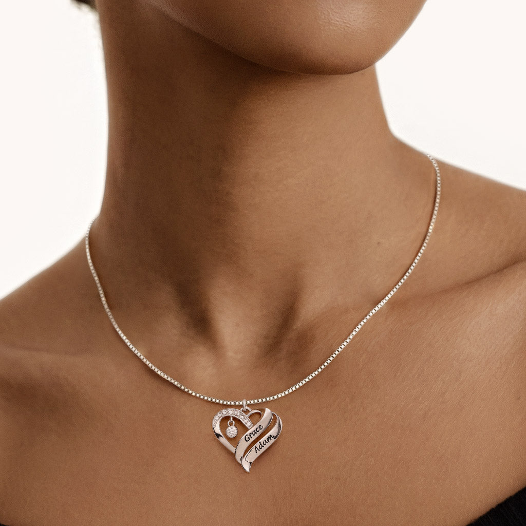 Gnoce Engravable Heart Birthstone Necklace Personalized Jewelry_2
