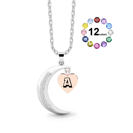 Gnoce Custom Birthstone Moon Necklace with Heart Letter Pendant_1