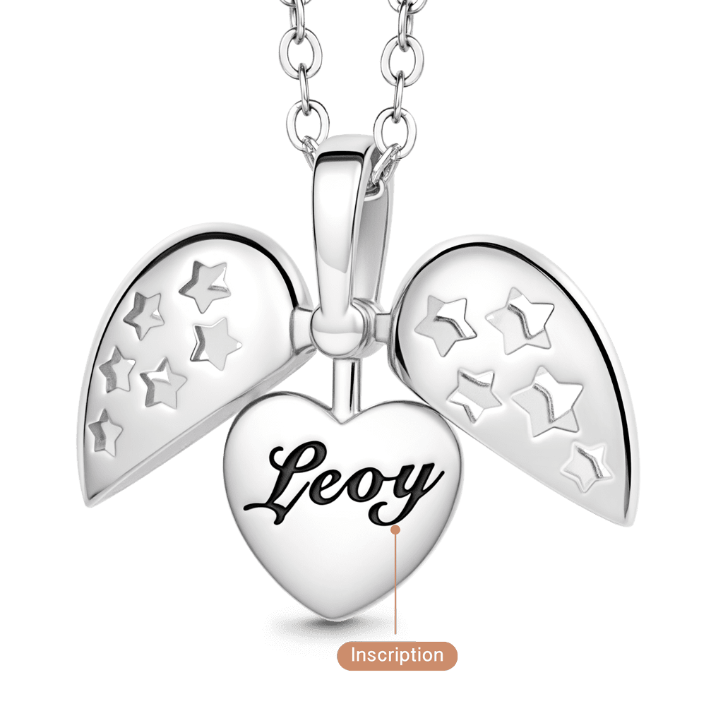 Gnoce Engravable Star Wings Heart Locket Necklace_2