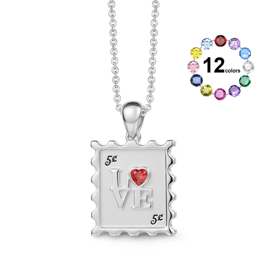 Gnoce Custom Stamp Love Necklace with Personalized Inscription & Birthstone_1