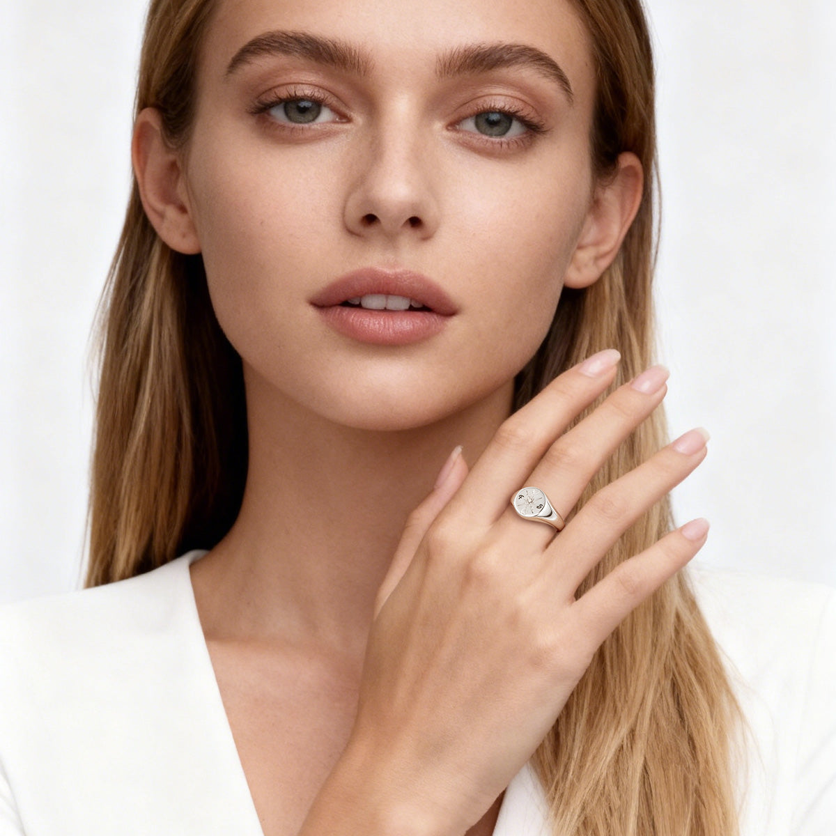 Gnoce Custom Compass Heart Birthstone Signet Ring_4