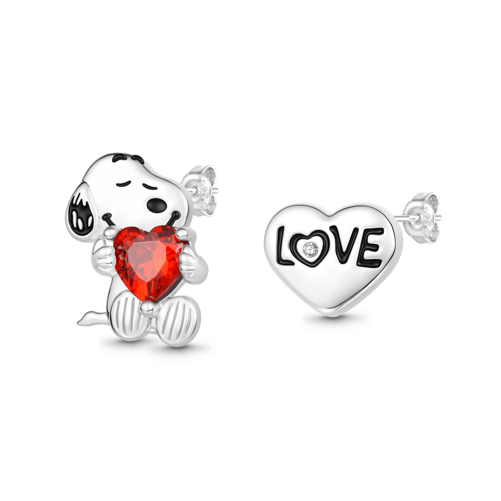 Gnoce Peanuts Snoopy Embrace Love Heart Stud Earrings_1