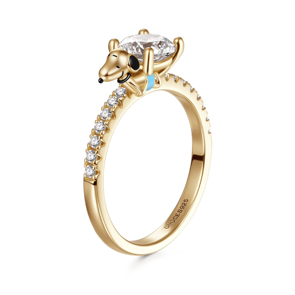 Gnoce Peanuts Snoopy Carrying Moissanite Round Cut Ring_1