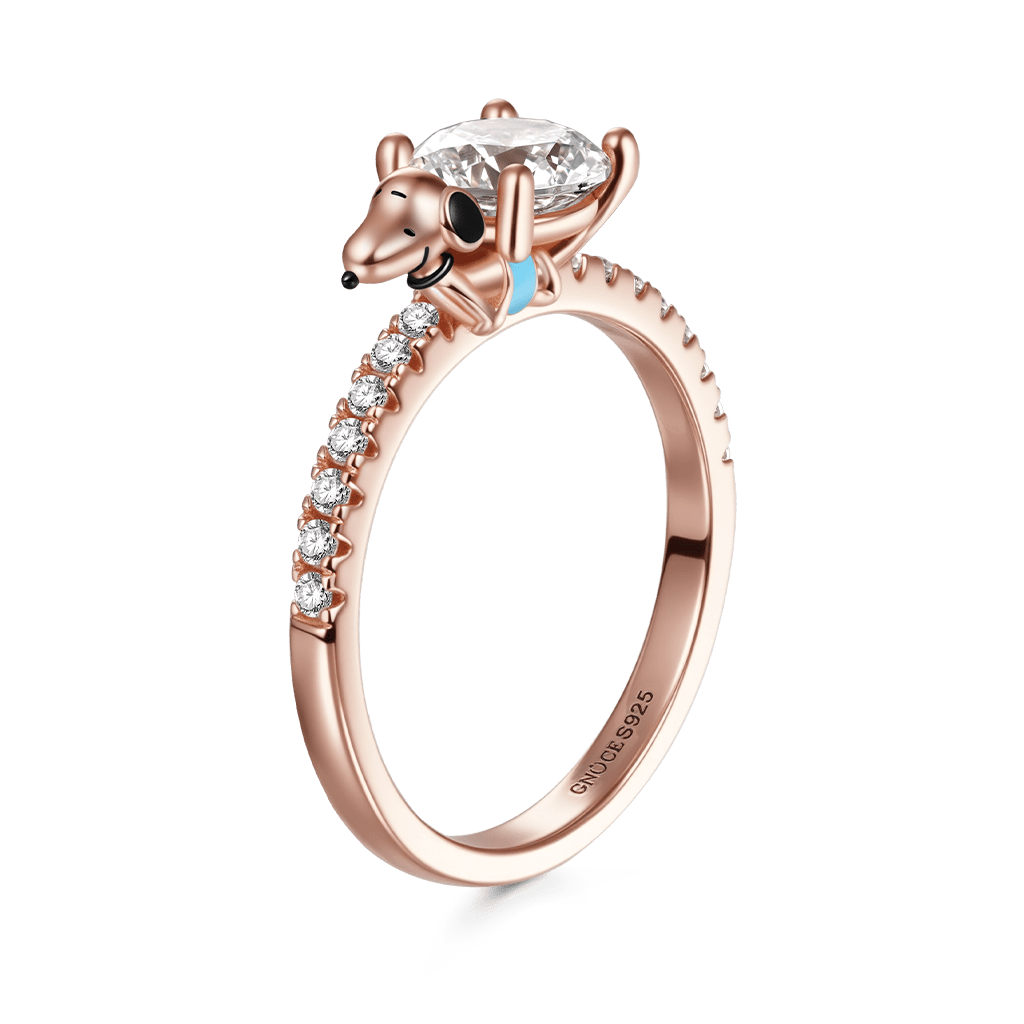 Gnoce Peanuts Snoopy Carrying Moissanite Round Cut Ring_1