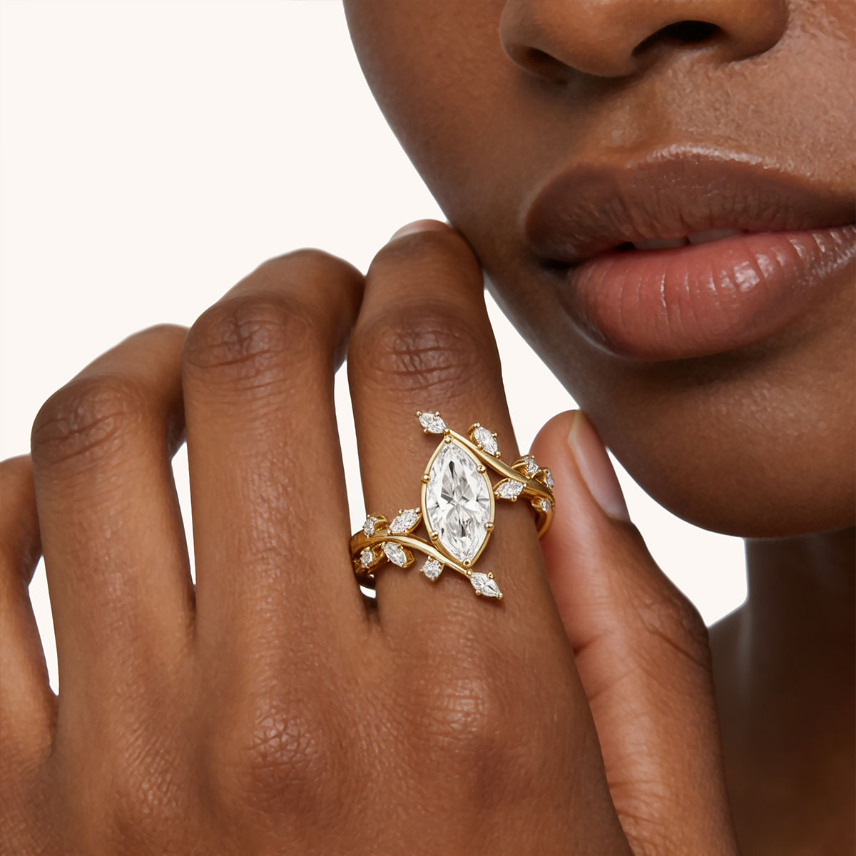 Gnoce Nature-Inspired Vine Marquise-Cut Engagement Ring_2