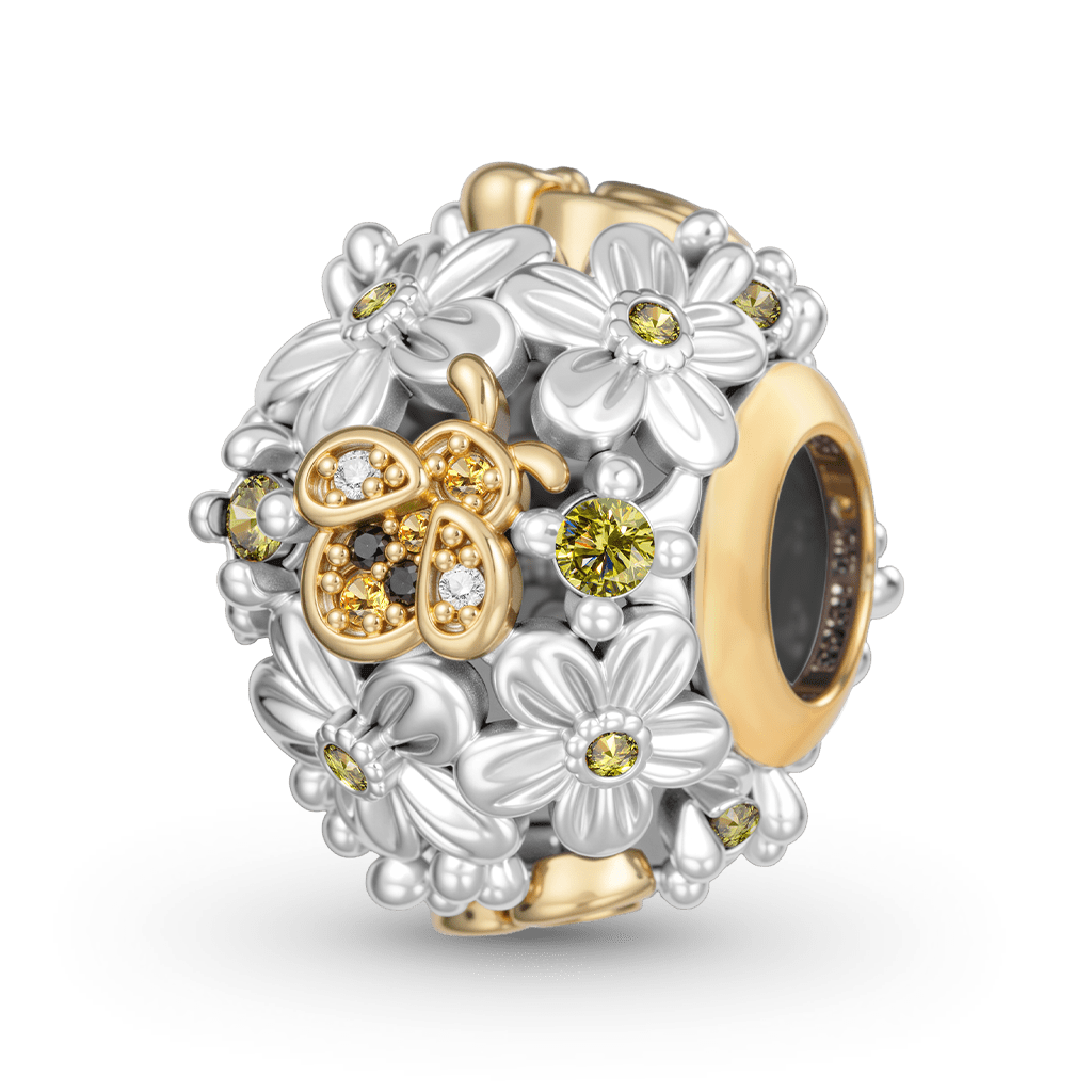 Gnoce Bee Flower Charm Platinum-plated Silver Blend_1