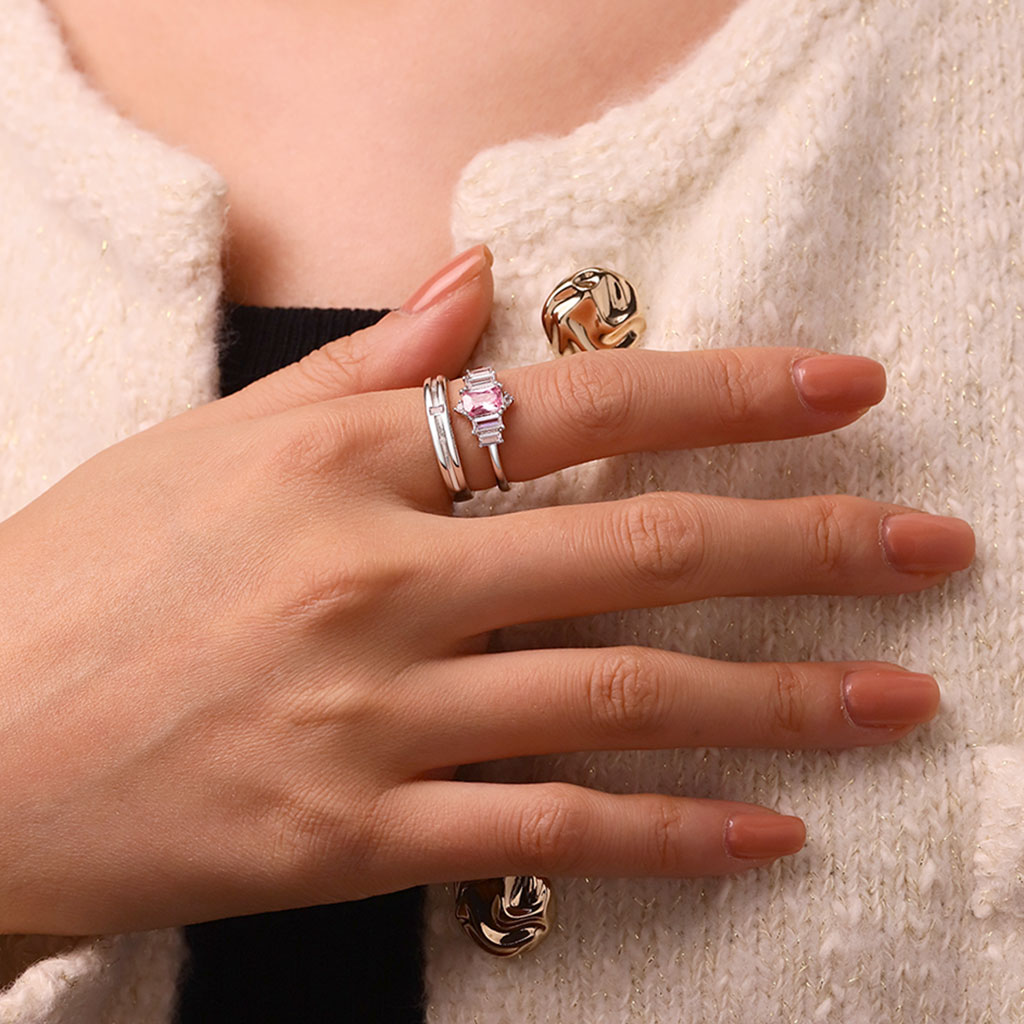 Gnoce Pink Cubic Zirconia Wedding Couple Rings_4