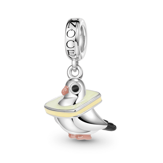 “I Love Bread” Pigeon Pendant Dangle Charm Platinum-plated Silver Blend_1