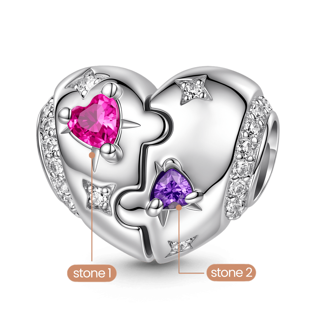 Gnoce Heart-shaped Puzzle Birthstone Charm Platinum-plated Silver Blend_2