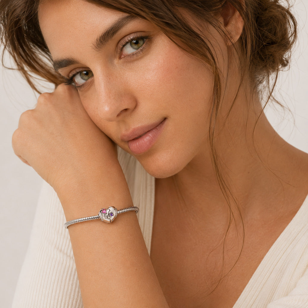 Gnoce Heart-shaped Puzzle Birthstone Charm Platinum-plated Silver Blend_5