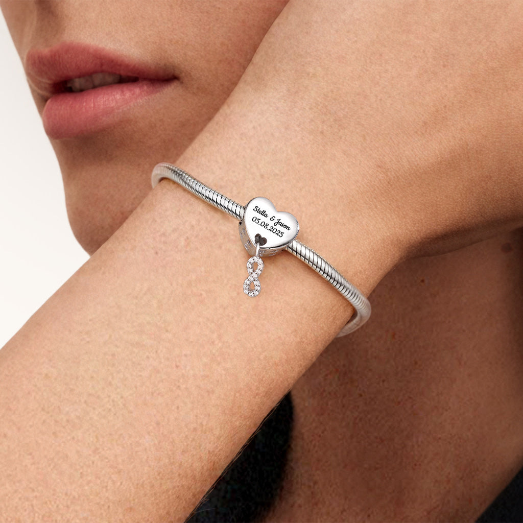 Gnoce Engravable Wedding Date Infinite Love Charm Platinum-plated Silver Blend_2