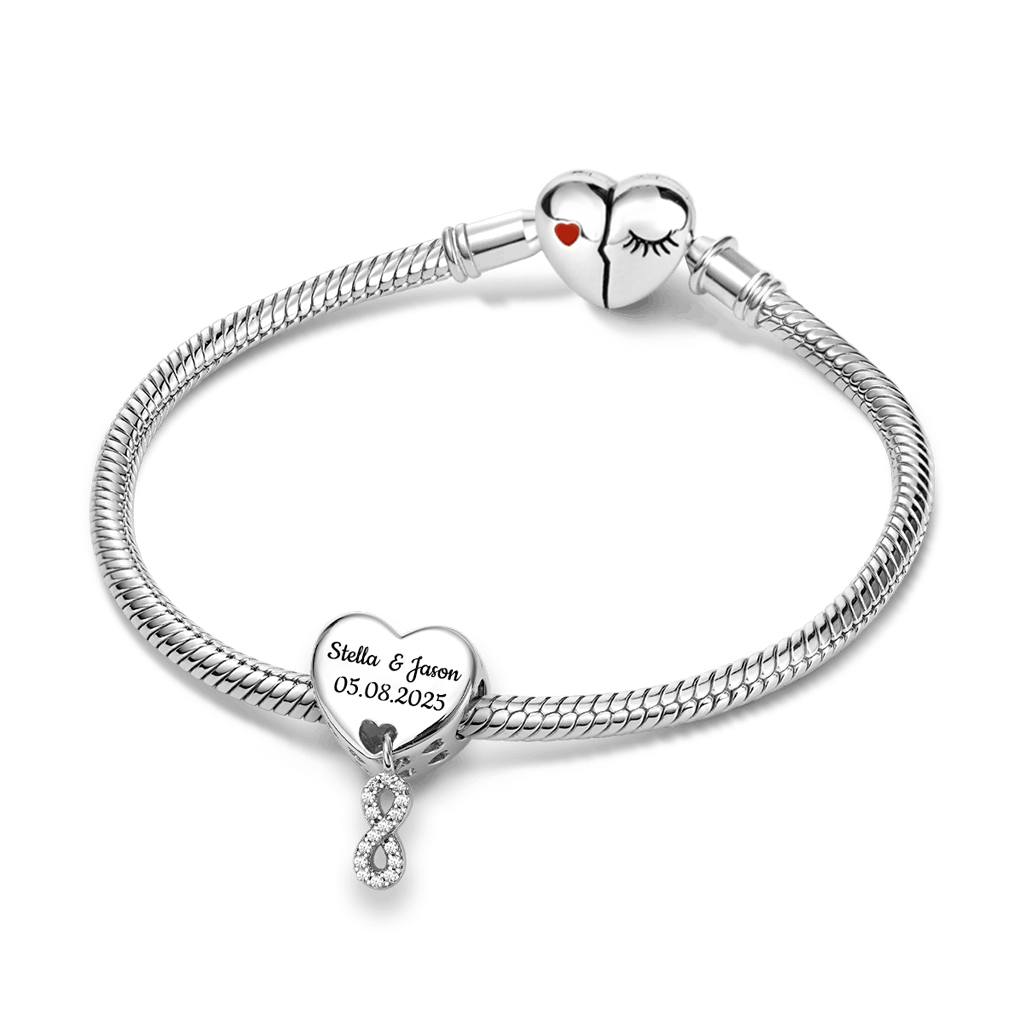 Gnoce Engravable Wedding Date Infinite Love Charm Platinum-plated Silver Blend_3