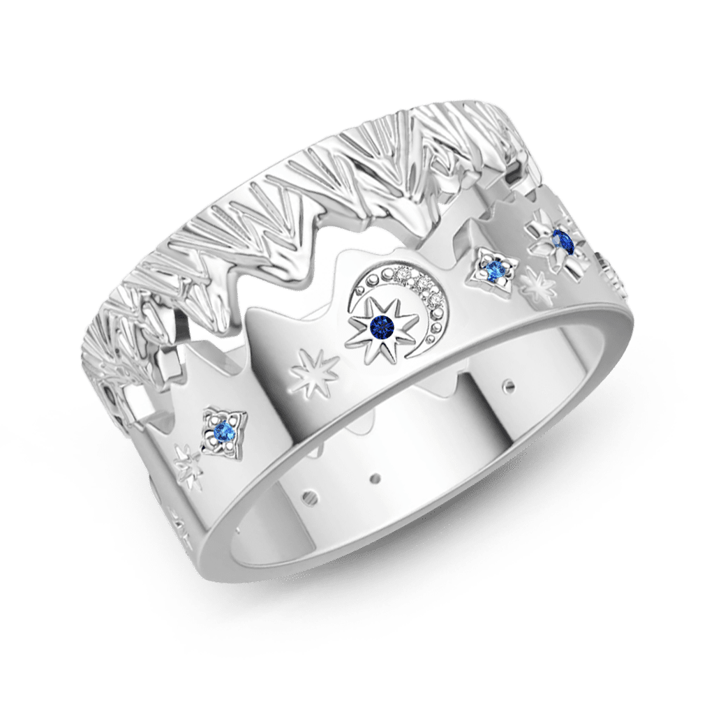 Gnoce Crescent Moon Stars Mountain Ring Set Platinum-plated Silver Blend_4