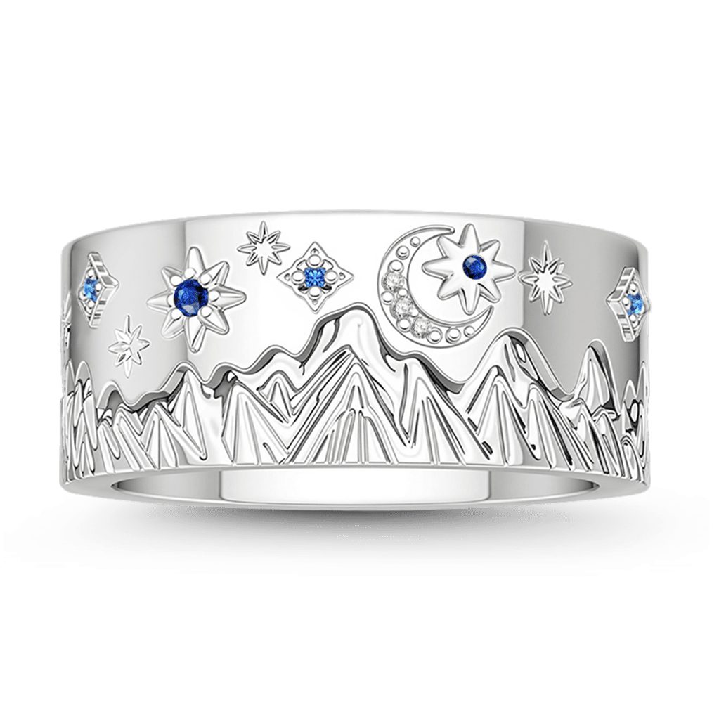 Gnoce Crescent Moon Stars Mountain Ring Set Platinum-plated Silver Blend_1