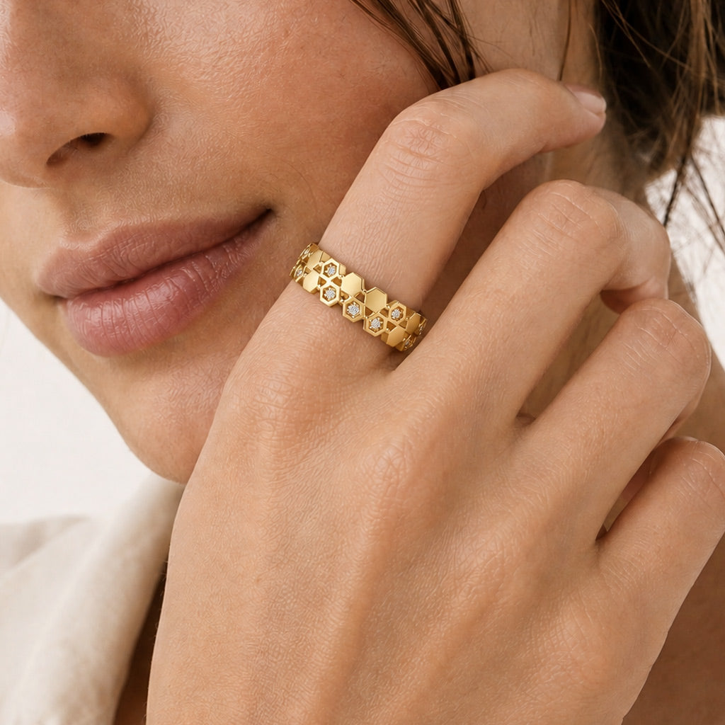 Gnoce Honeycomb Hexagon Filigree Ring_2
