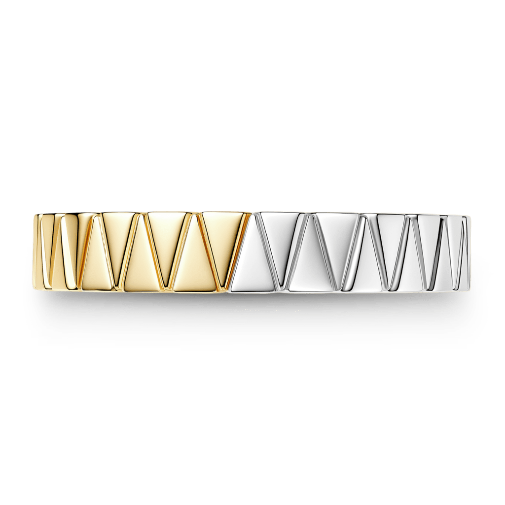 Gnoce Half Gold Half Silver Triangle Faceted Geometric Ring_1