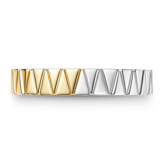Gnoce Half Gold Half Silver Triangle Faceted Geometric Ring_1