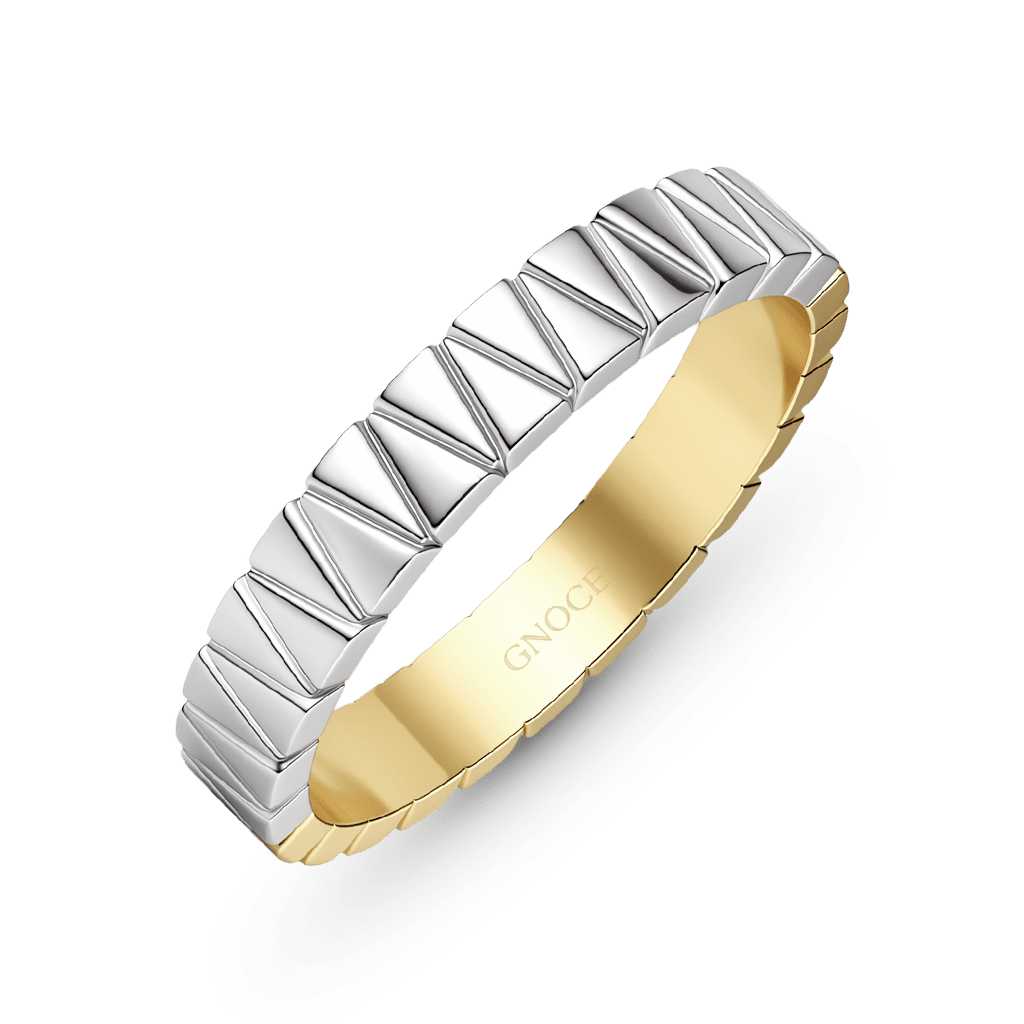 Gnoce Half Gold Half Silver Triangle Faceted Geometric Ring_4