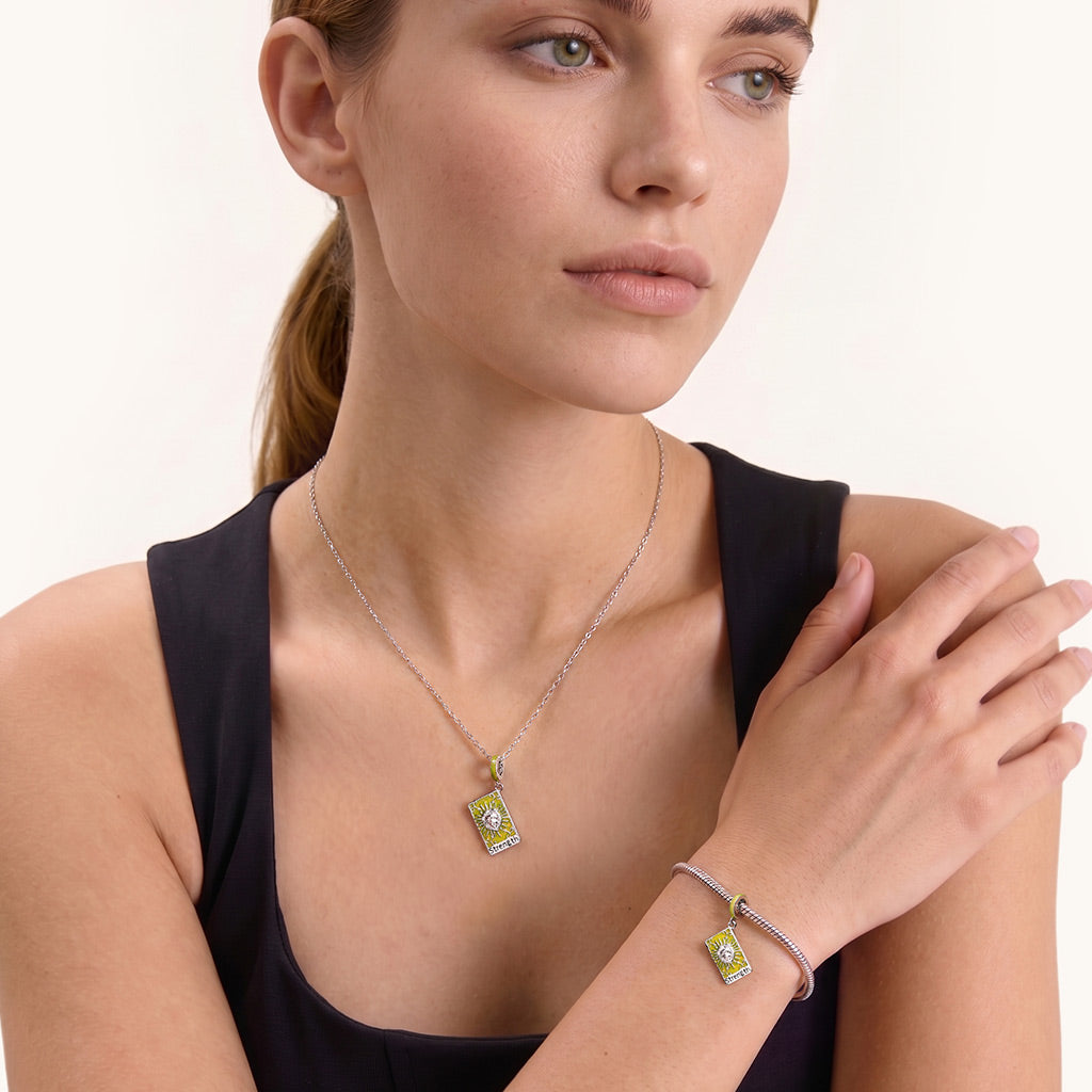 Gnoce Strength Tarot Card Glow-in-the-Dark Charm Platinum-plated Silver Blend_5