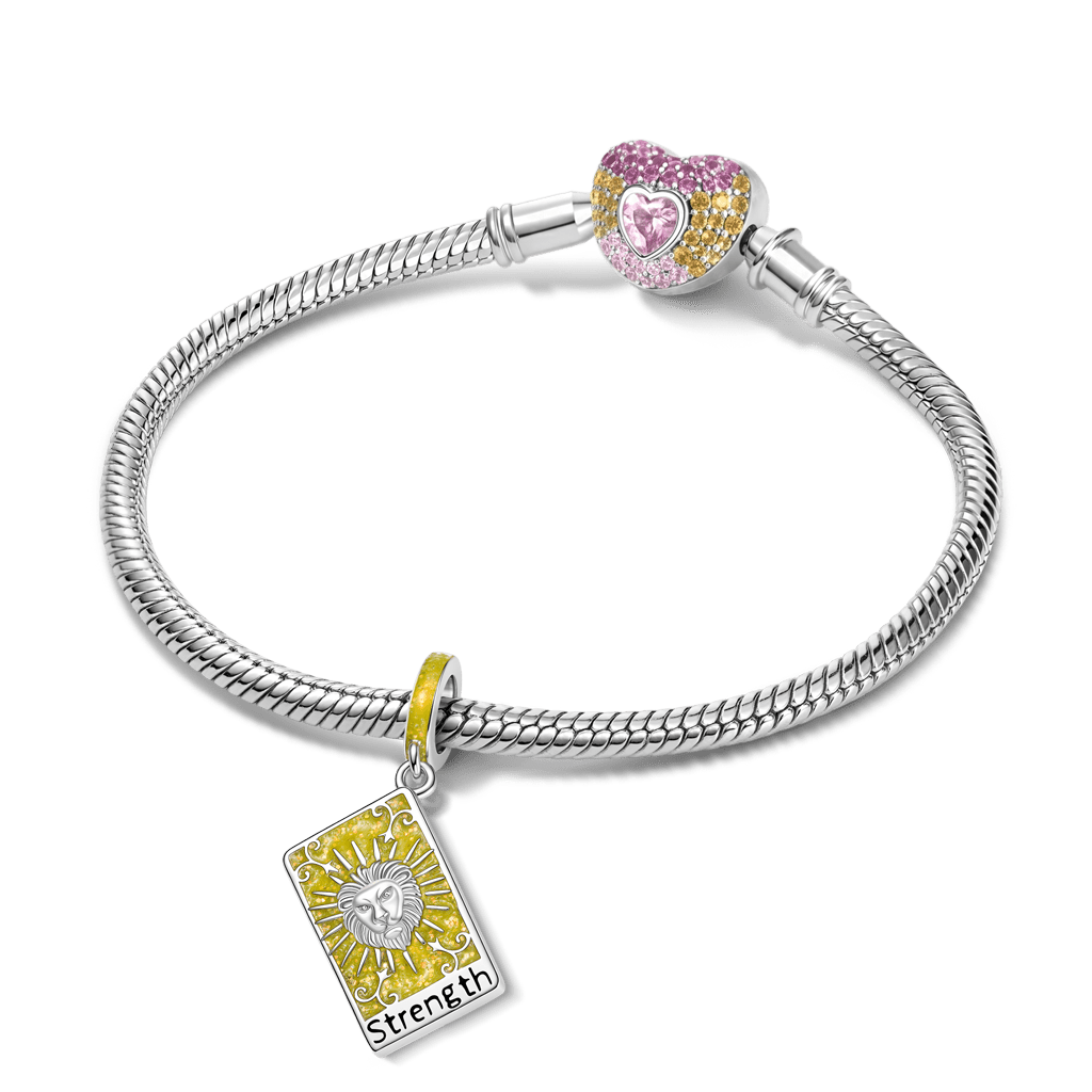 Gnoce Strength Tarot Card Glow-in-the-Dark Charm Platinum-plated Silver Blend_4