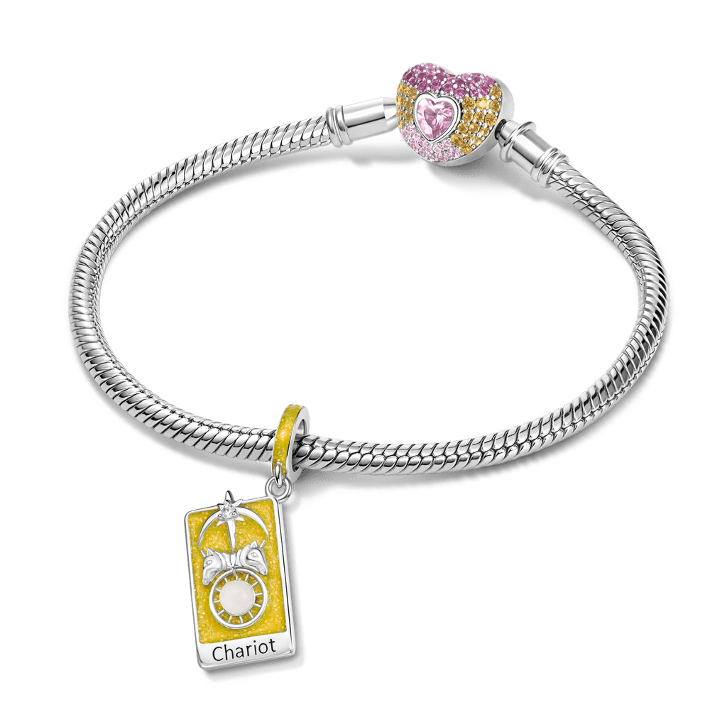 Gnoce Chariot Tarot Card Glow-in-the-Dark Charm Platinum-plated Silver Blend_4