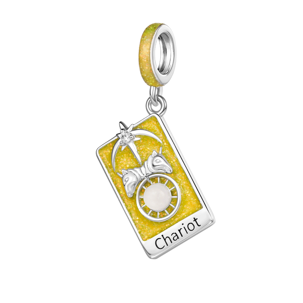 Gnoce Chariot Tarot Card Glow-in-the-Dark Charm Platinum-plated Silver Blend_1