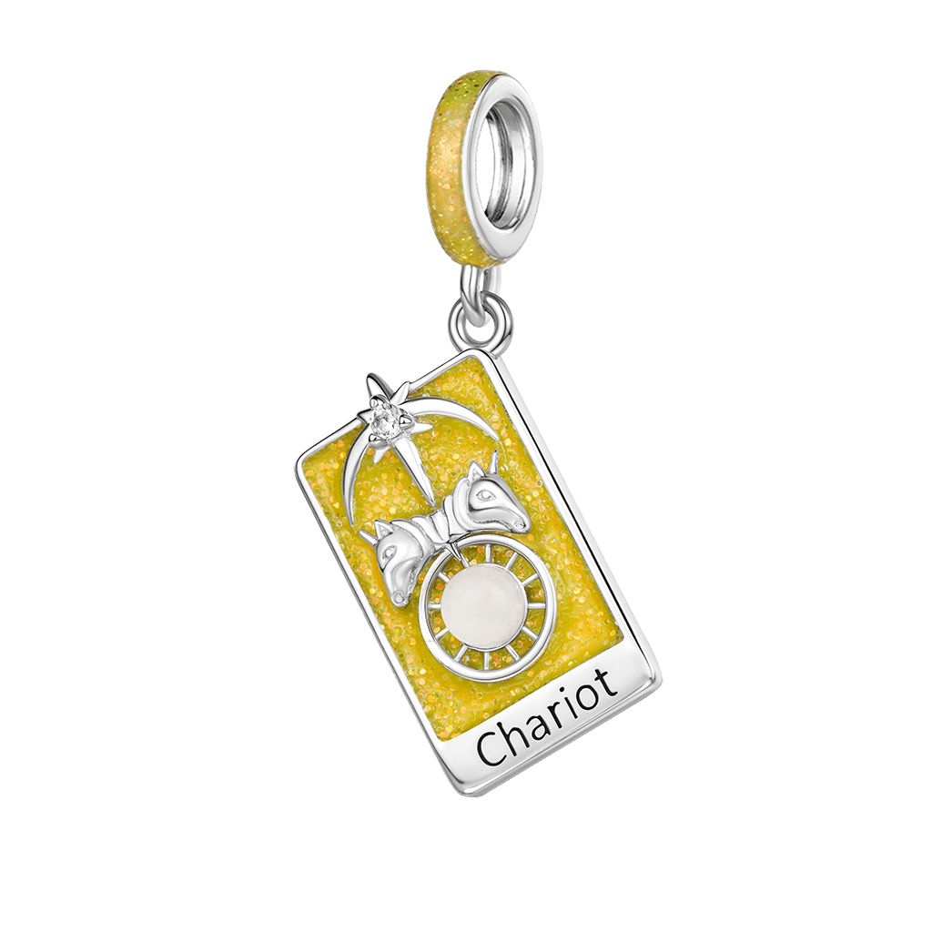 Gnoce Chariot Tarot Card Glow-in-the-Dark Charm Platinum-plated Silver Blend_2
