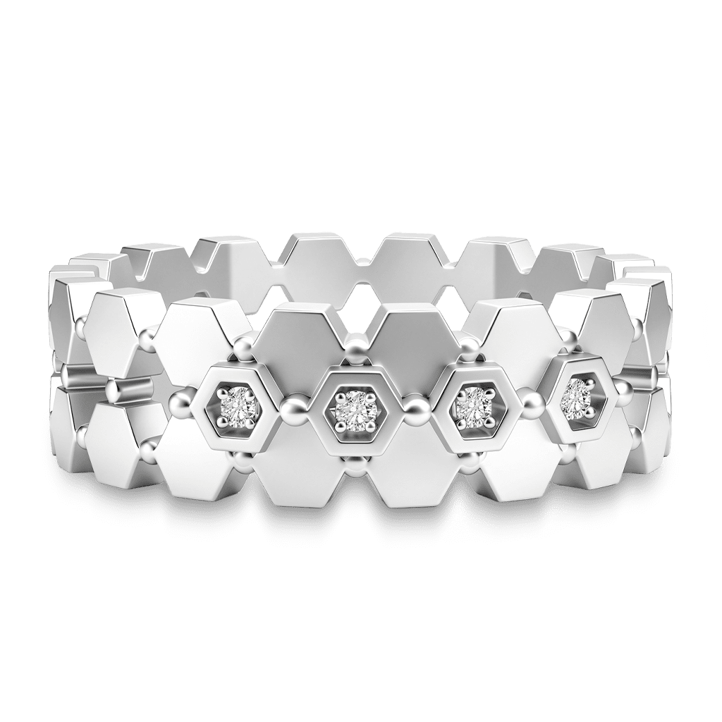 Gnoce Honeycomb Hexagon Filigree Ring Platinum-plated Silver Blend_1