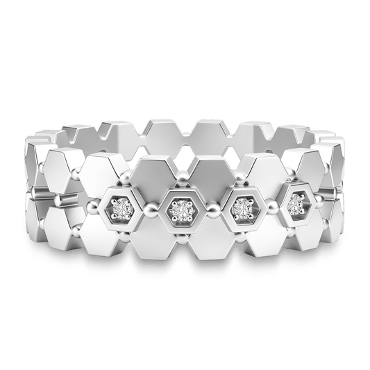 Gnoce Honeycomb Hexagon Filigree Ring Platinum-plated Silver Blend_1