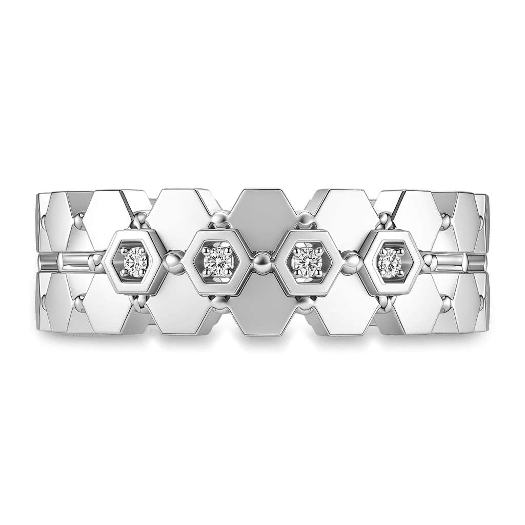 Gnoce Honeycomb Hexagon Filigree Ring Platinum-plated Silver Blend_5