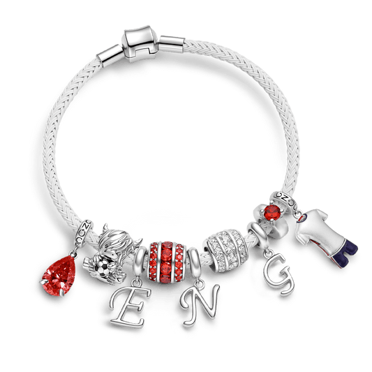 Gnoce England Soccer Team Themed White Dark Blue Jersey Charm Bracelet_1