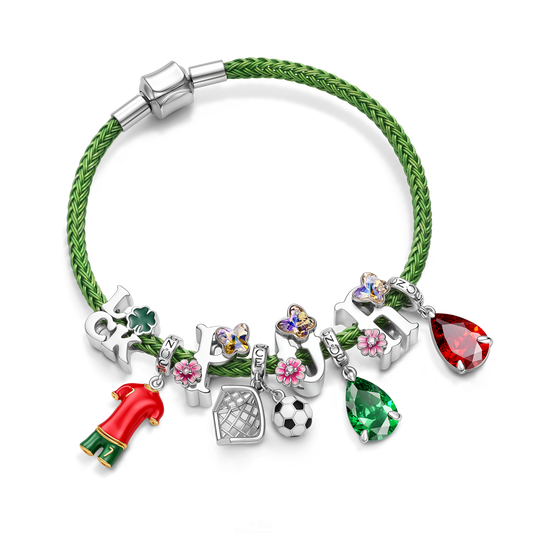 Gnoce Portuguese Style Red Green Soccer Jersey Charm Bracelet_1