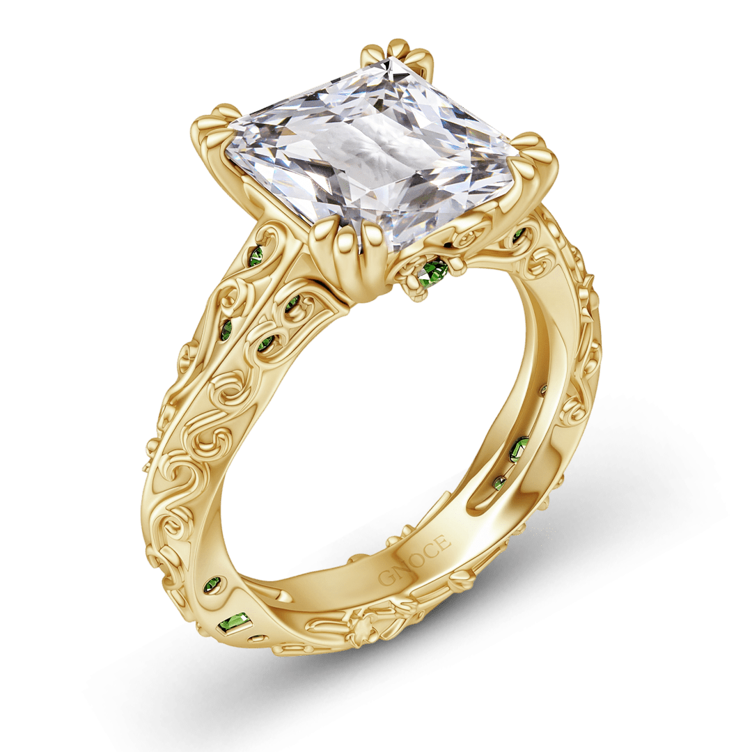 Gnoce Radiant Cut Moissanite Emerald Floral Filigree Vintage Engagement Ring_4