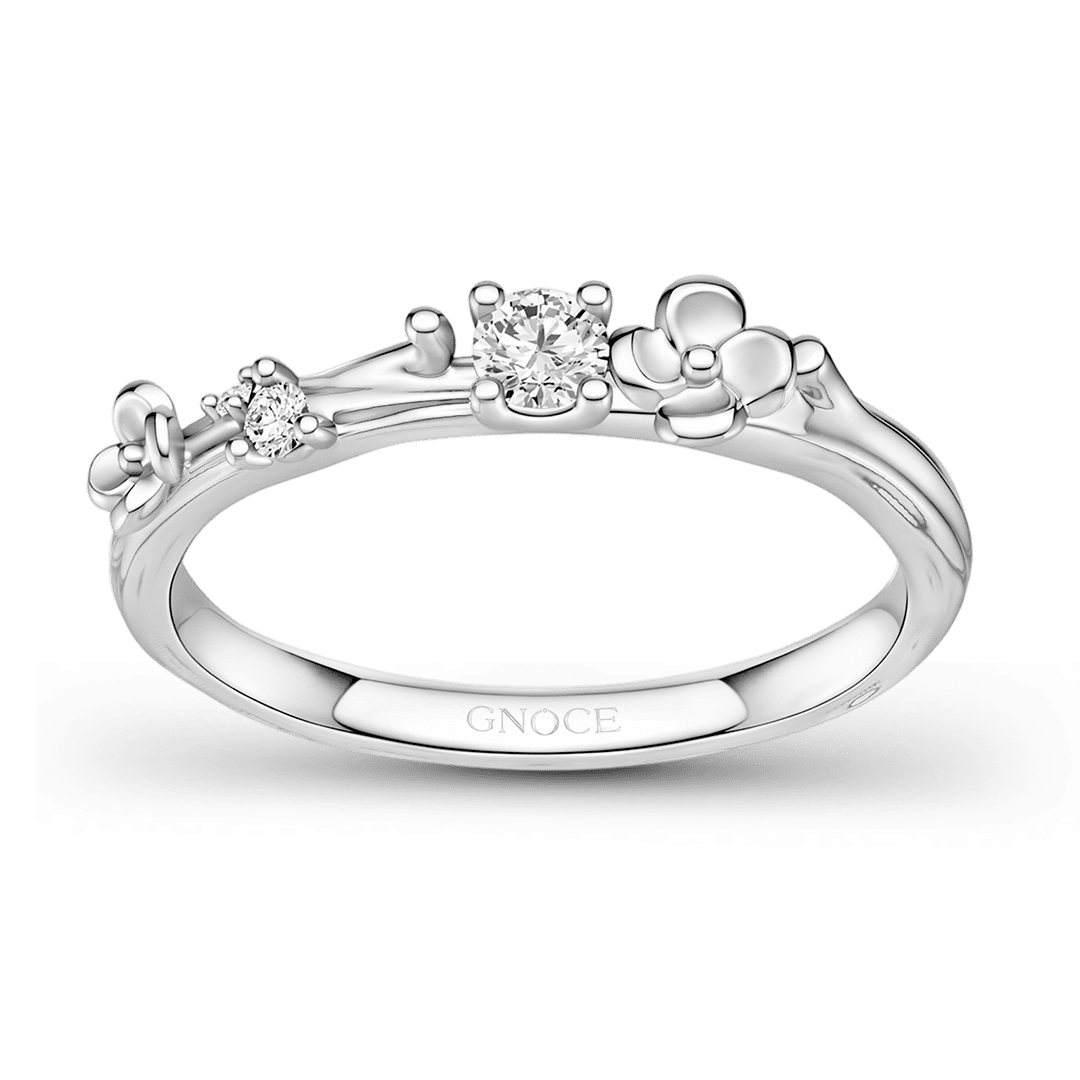 Gnoce Flower Ring Nature Inspired Vine Band Platinum-plated Silver Blend_4
