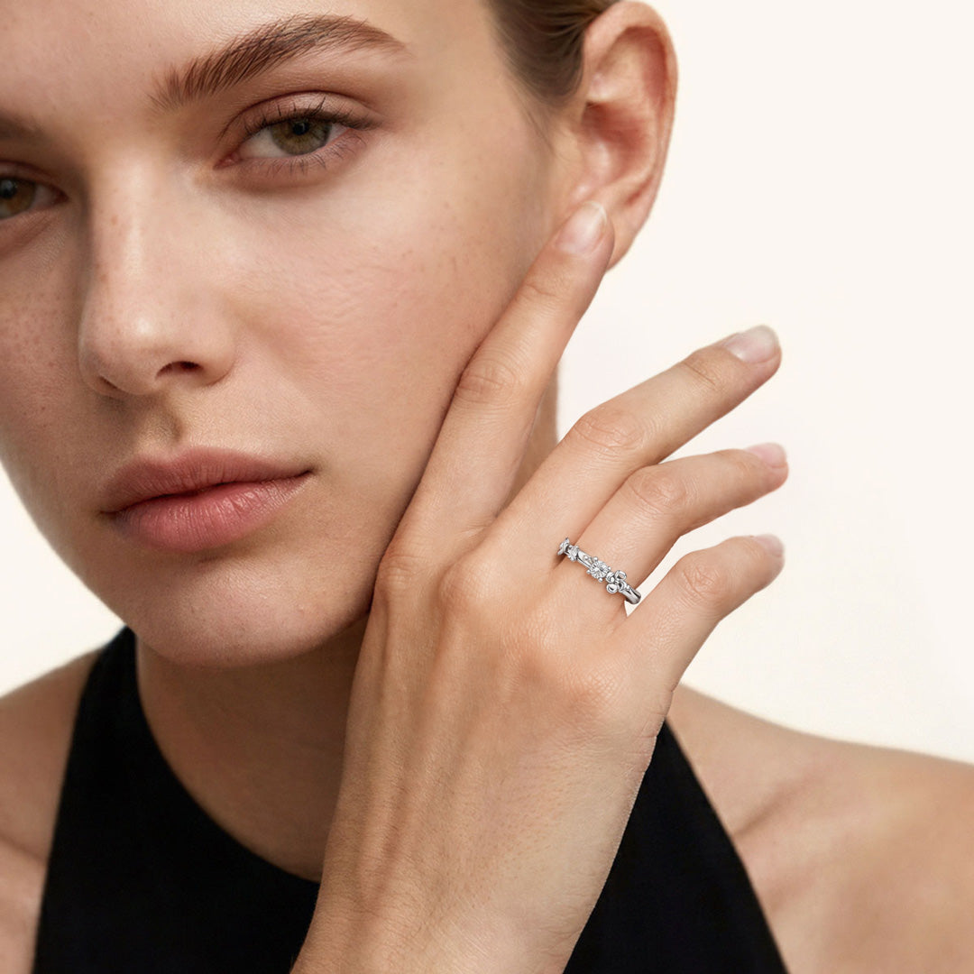 Gnoce Flower Ring Nature Inspired Vine Band Platinum-plated Silver Blend_3