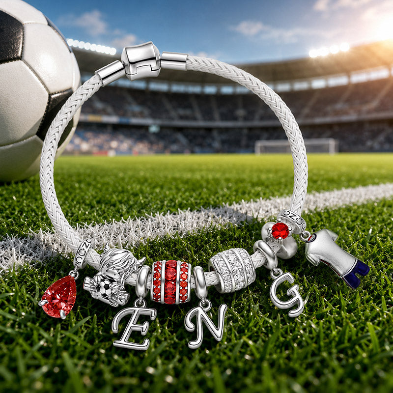 Gnoce England Football Team Jerseys Charm Platinum-plated Silver Blend_7