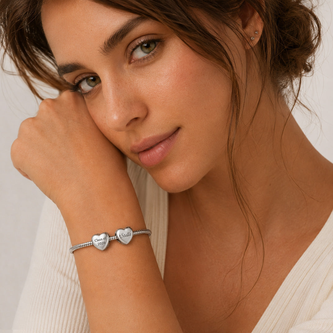 Gnoce Graduation Engravable Heart Charm Platinum-plated Silver Blend_3