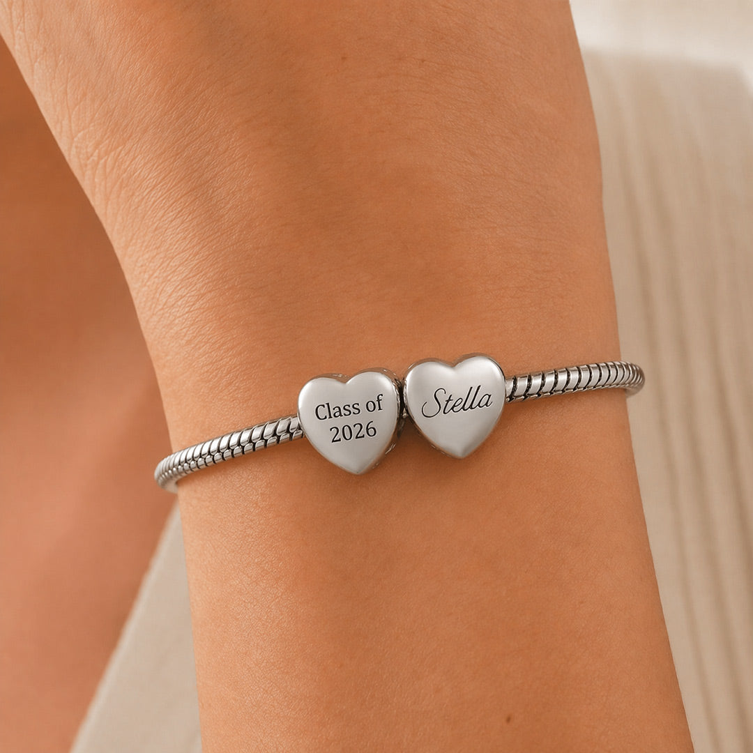 Gnoce Graduation Engravable Heart Charm Platinum-plated Silver Blend_2
