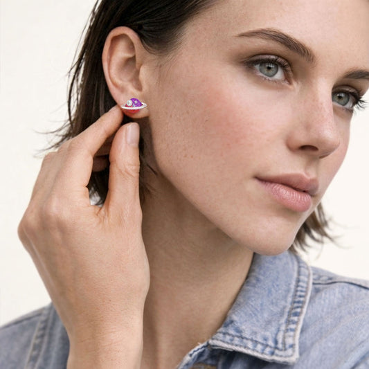 Gnoce Purple Red Gradient Planet Stud Earrings_4
