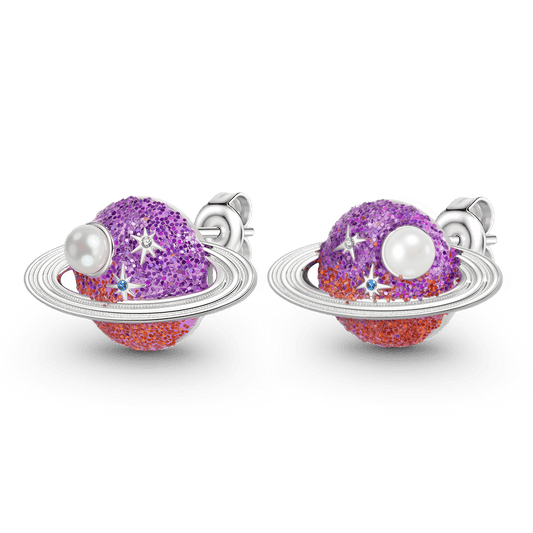 Gnoce Purple Red Gradient Planet Stud Earrings_1