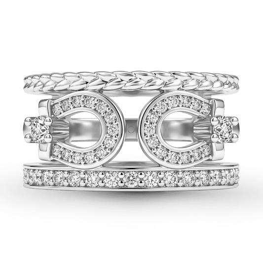 Gnoce Braided Three-Tier Horseshoe Ring Platinum-plated Silver Blend_1
