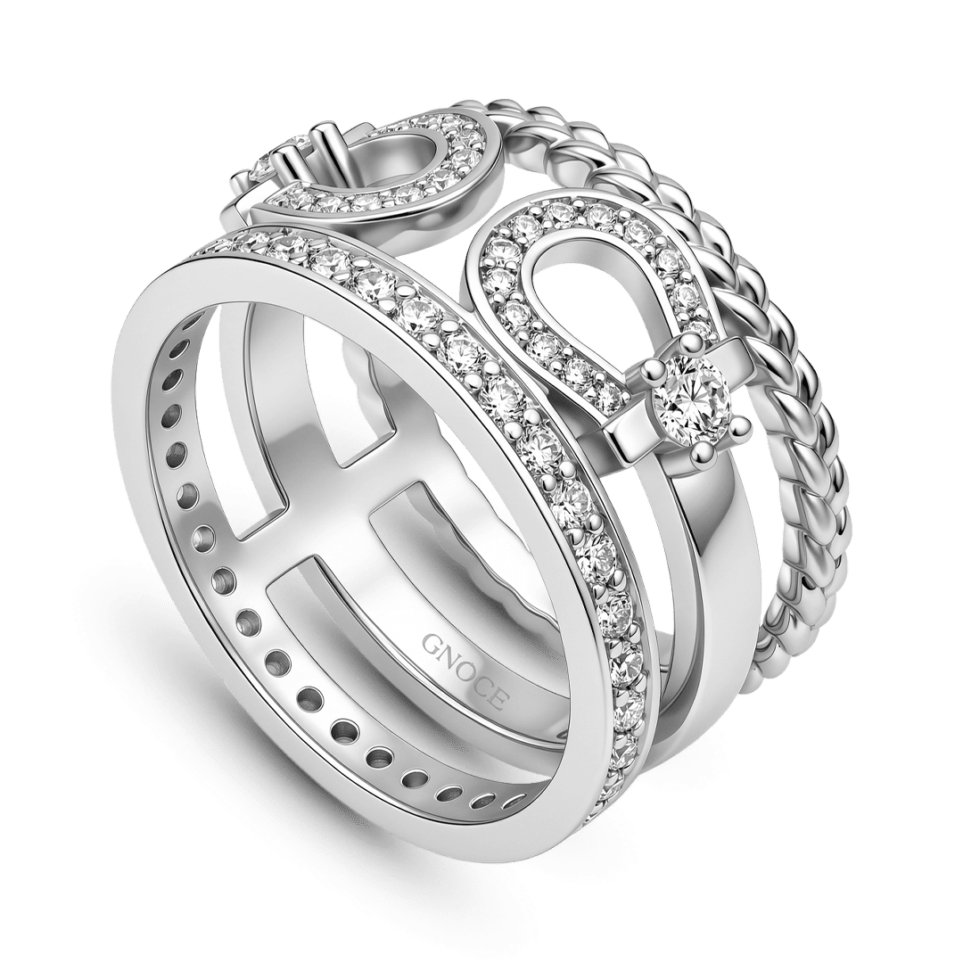 Gnoce Braided Three-Tier Horseshoe Ring Platinum-plated Silver Blend_5