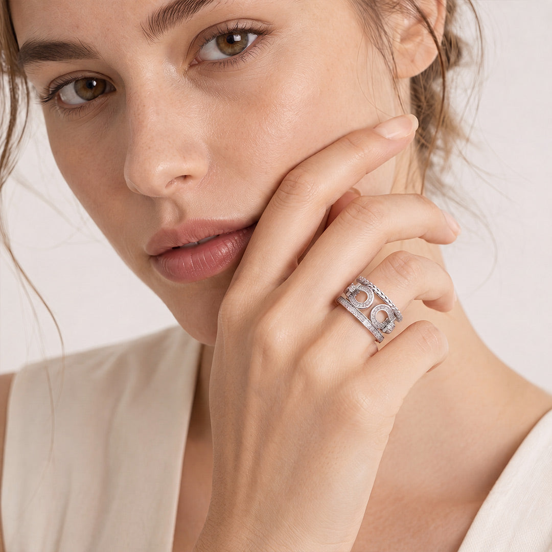 Gnoce Braided Three-Tier Horseshoe Ring Platinum-plated Silver Blend_3