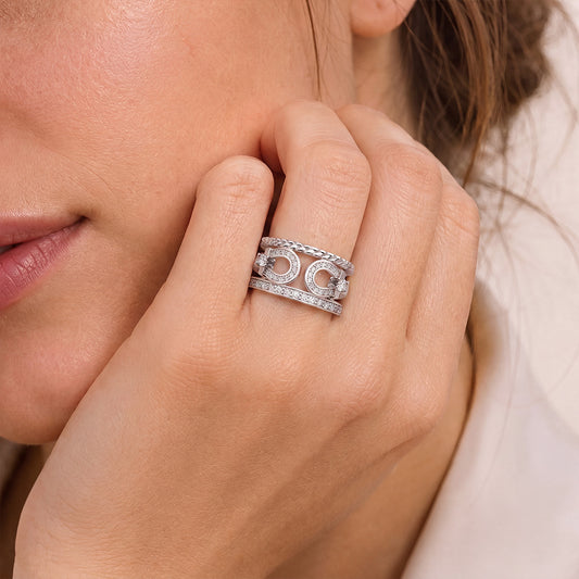 Gnoce Braided Three-Tier Horseshoe Ring Platinum-plated Silver Blend_2