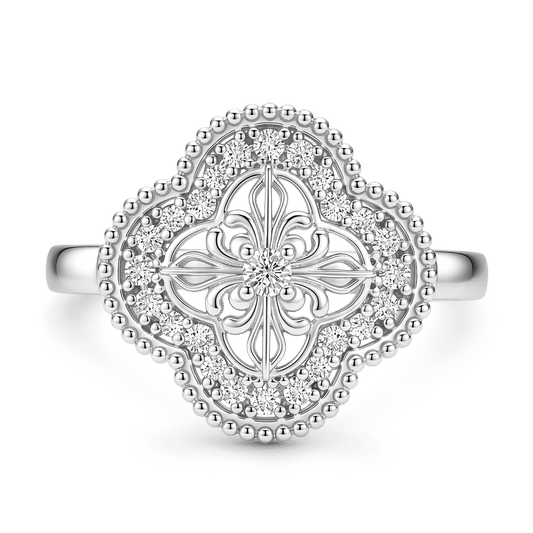 Gnoce Oval Filigree Clover Ring Platinum-plated Silver Blend_1