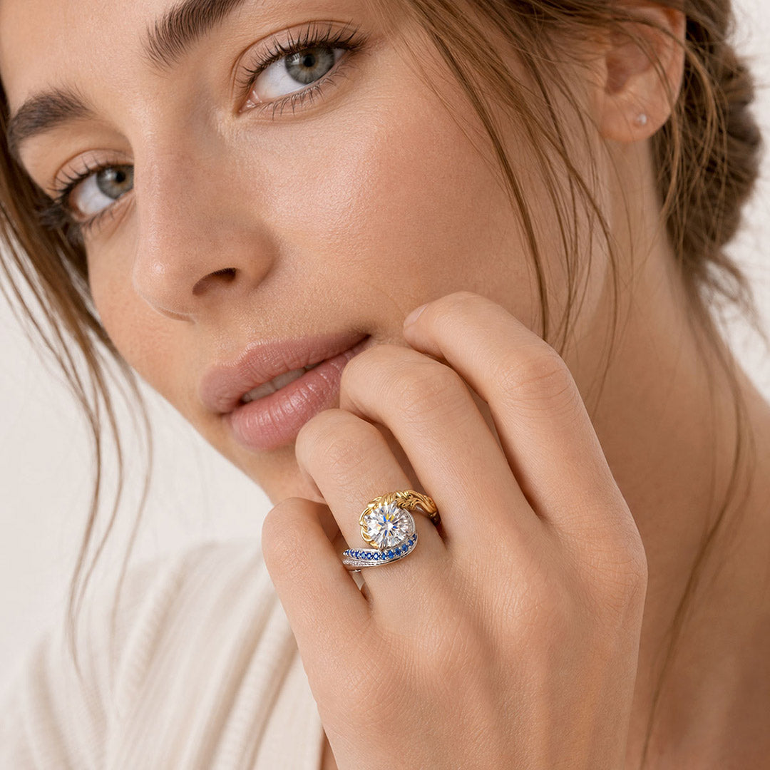 Gnoce Intertwined Moissanite Sapphire Filigree Ring_3